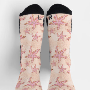 Chaussette Étoiles de mer et motif pastel rose corail