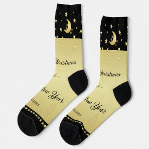 Chaussette Etoiles de Noël brillantes or, pattes sur or et no