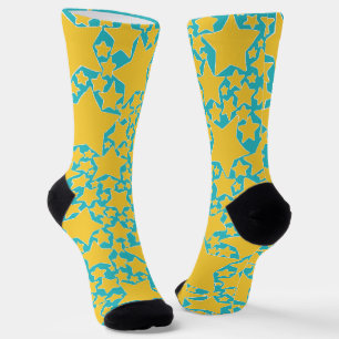 Chaussette Étoiles, Étoiles, Étoiles en Turquoise et Jaune
