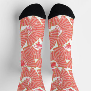 Chaussette Éventails Geisha Japonais Rose Décora Motif