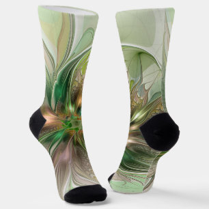 Chaussette Fantaisie Abstraite Moderne Fleur Fractale Colorée