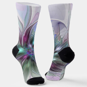 Chaussette Fantaisie Abstraite Moderne Fleur Fractale Colorée