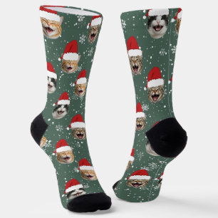 Chaussette Fantaisie Personnalisée Chat Visages Noël Chapeaux