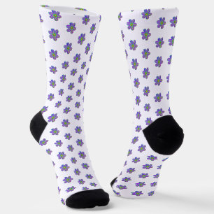 Chaussette Fantaisiste Fleurs Violet Bleu Vert