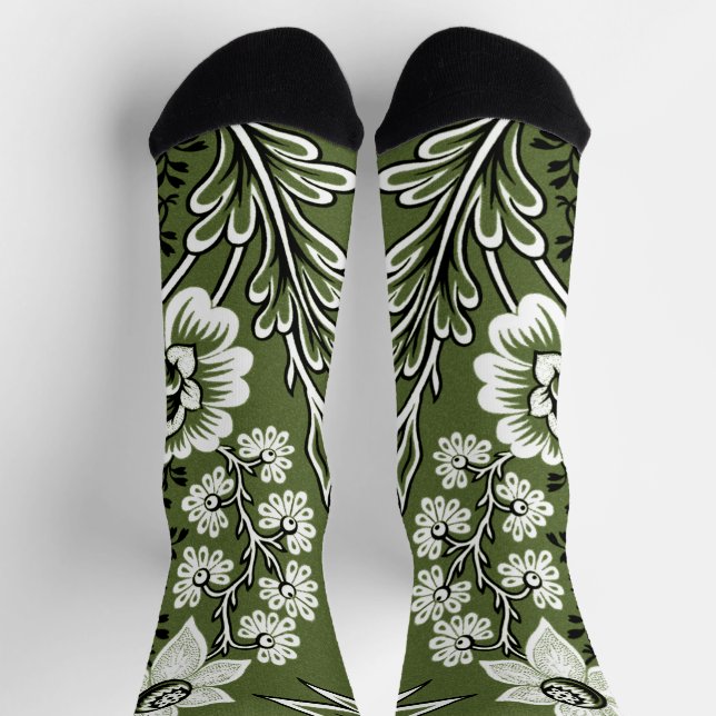 Chaussette Fantastiques Fleurs (Moss Green) Art (Haut)