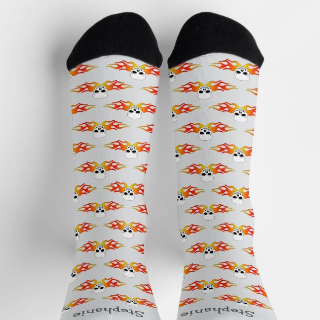Chaussette Fantasy Art Skull And Flames Design Personalised (Haut)