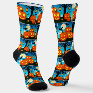Chaussette Fantôme d'Halloween, Citrouilles, chauves-souris