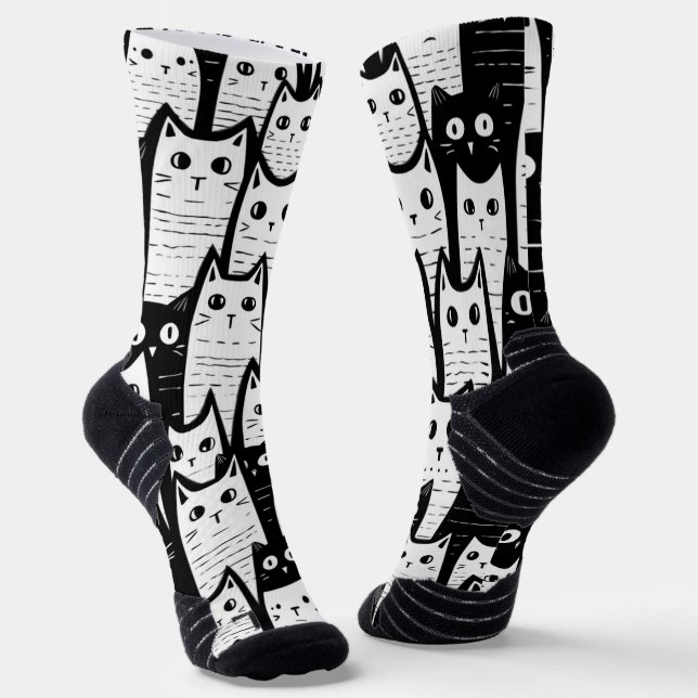 Chaussette Feline Fancy : Chaussettes à motifs de chats noir  (Angulaire)