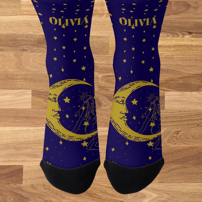 Chaussette Femme céleste Boho Fantaisiste Lune Étoiles (Créateur téléchargé)