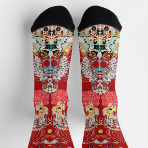 Chaussette FEMME, CENTAURE FLORAL Rouge Blanc Motif Klimt