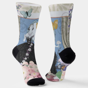 Chaussette Femme élégante bleue Robe florale Chic