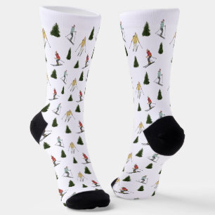 Chaussette Femmes de ski motif aquarelle coloré d'hiver