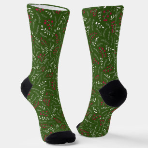 Chaussette Ferme forêt verte feuillage rustique motif mignon