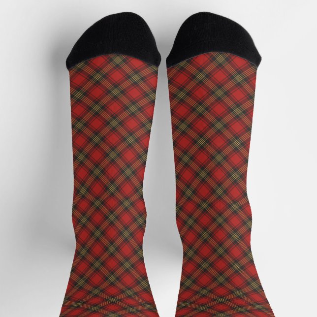 Chaussette Ferme rouge noir or diagonal motif plaid (Haut)