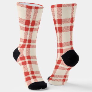 Chaussette Ferme vintage rouge blanc plaid Noël
