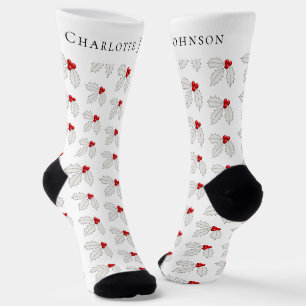Chaussette Festif personnalisé Holly Berry Noël blanc