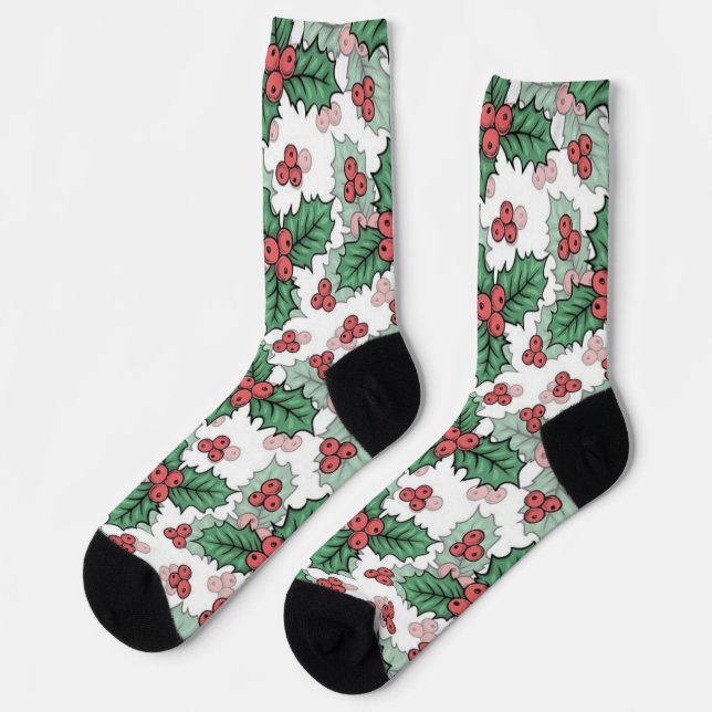 Chaussette Festive Christmas Socks on White – Holiday Cheer (Gauche)