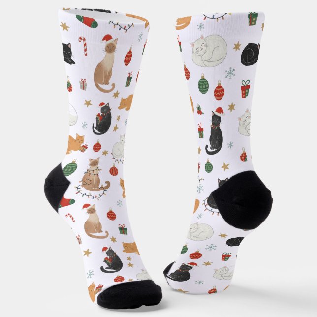 Chaussette Festive Feline Christmas Holiday Pattern Socks (Angulaire)
