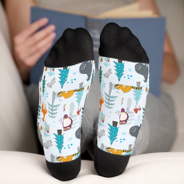 Chaussette fête boisé de Noël animaux carrelés motif (Fond)