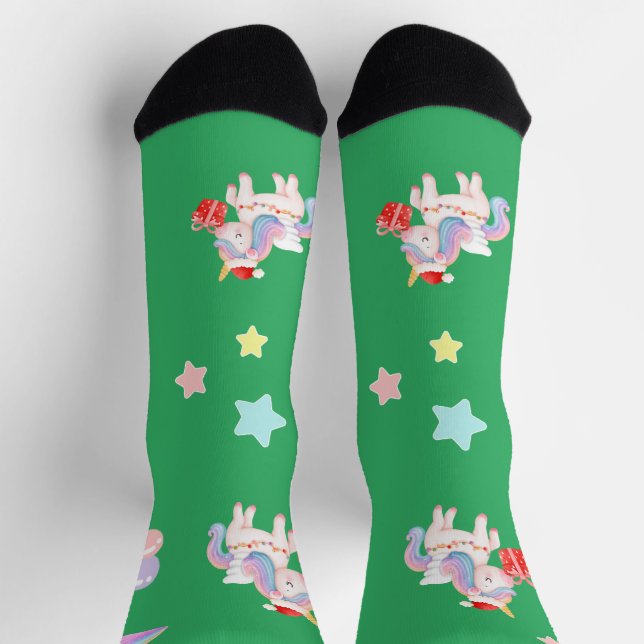 Chaussette Fête d'anniversaire de la licorne arc-en-ciel magi (Haut)