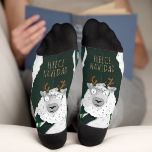 Chaussette Fête drôle “Fleece Navidad” Mouton sur fond vert f