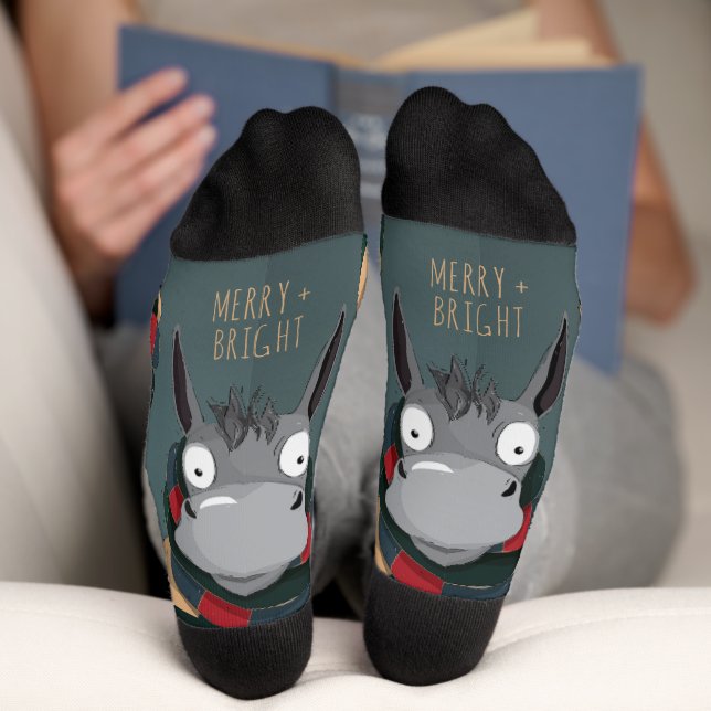 Chaussette Fête Drôle Mignon Âne Turquoise Gris  (Fond)
