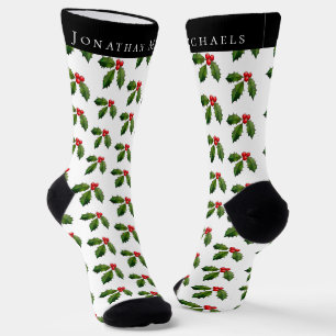 Chaussette Fêtes Personnalisées aux Baies de Houx pour les Fê