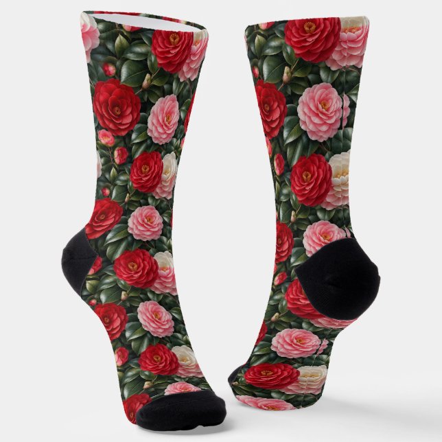 Chaussette Feuillage de camélia de luxe en fleurs (Angulaire)