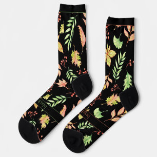 Chaussette Feuilles d'automne lumineuses et texte sur fond no