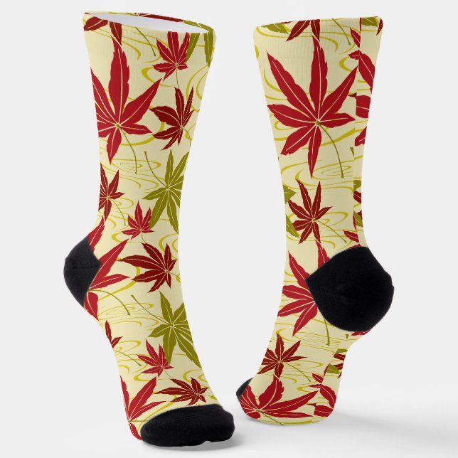 CHAUSSETTE FEUILLES JAPONAISES (CRÈME) (Angulaire)
