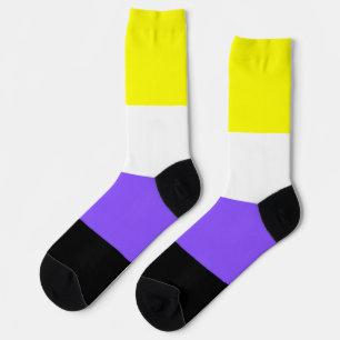 Chaussette Fierté non binaire jaune blanc violet rayé LGBT