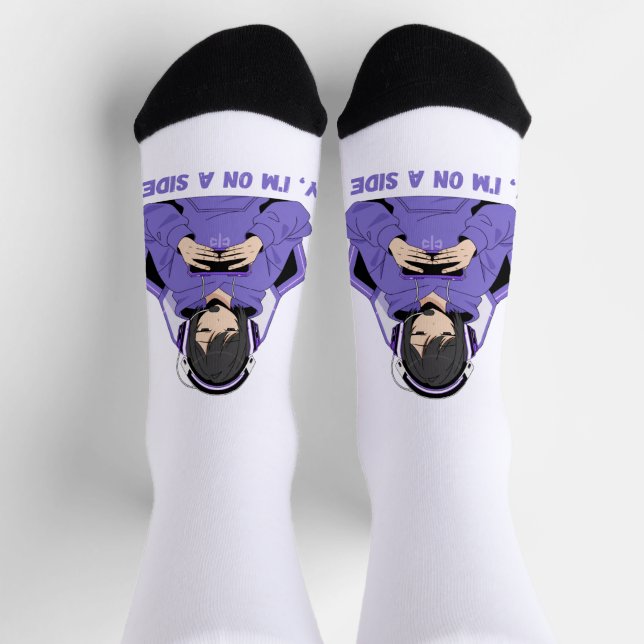 Chaussette Fille Anime Joueuse d'Art de Jeu Violet (Haut)