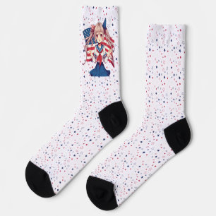 Chaussette Fille anime patriotique des États-Unis