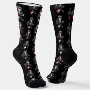 Chaussette Fille emo aux longs cheveux noirs