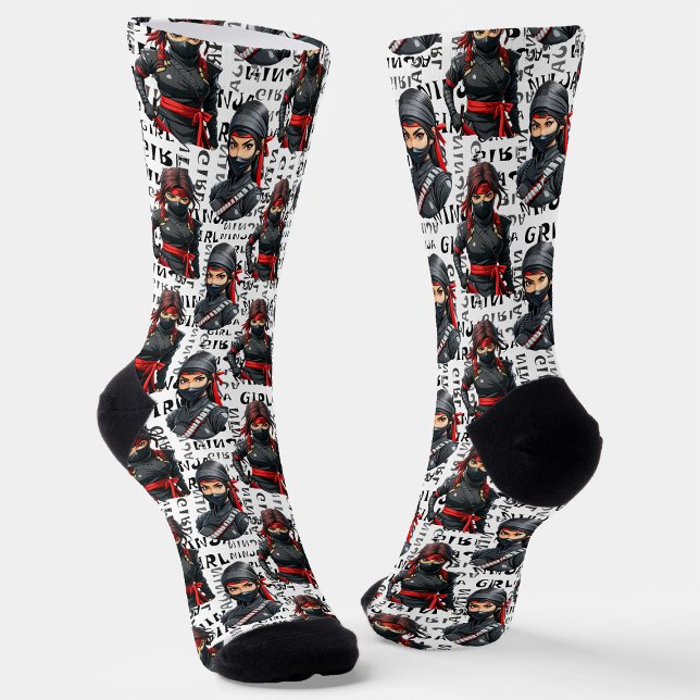 Chaussette Filles Ninja Anime avec motif de texte Design (Créateur téléchargé)