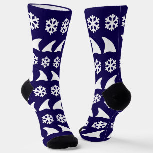 Chaussette Fins de requin de Noël et flocons de neige amusant