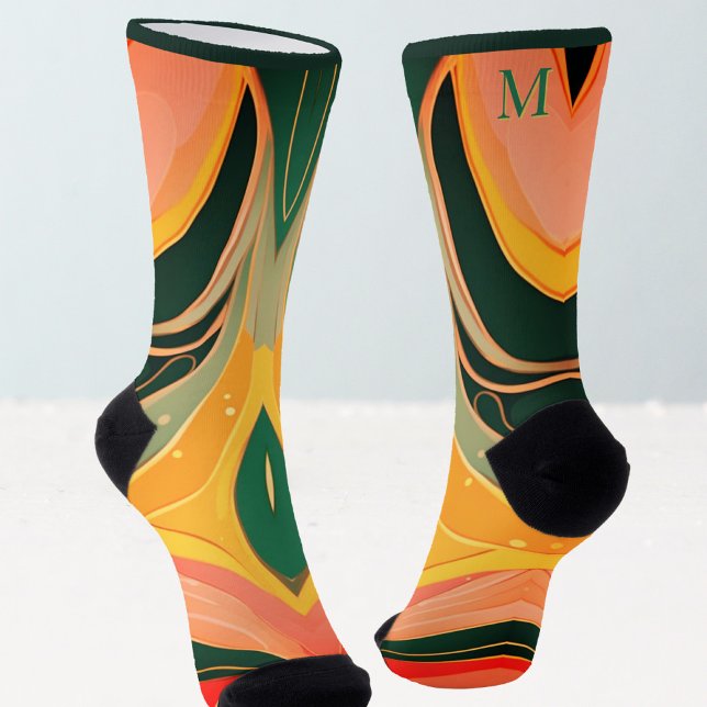Chaussette Fire red yellow organic lines modern  (Créateur téléchargé)