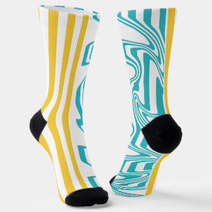 Chaussette Fissures et torsades en Turquoise et Jaune