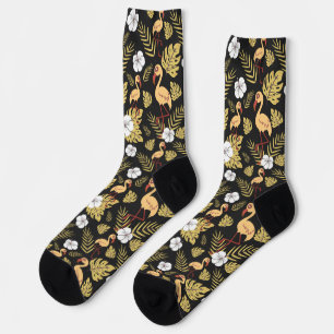 Chaussette Flamant rose continu motif fleurs jaune et blanc
