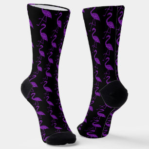 Chaussette Flamant rose pailleté motif pailleté violet sur fo