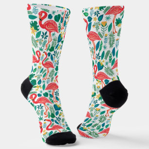 Chaussette Flamants roses colorés motif fleurs tropicales