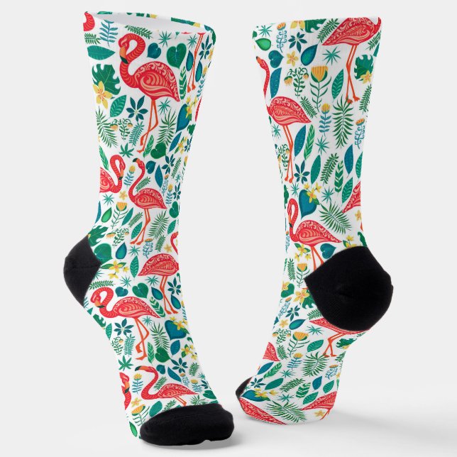 Chaussette Flamants roses colorés motif fleurs tropicales (Angulaire)