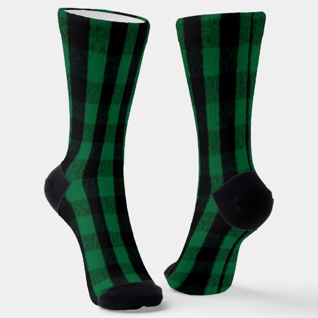 Chaussette Flannel Buffalo Plaid Texture de bûcheron vert (Angulaire)