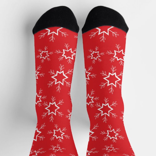 Chaussette Flèches de neige, Flakes rouges et blancs, Neige (Haut)