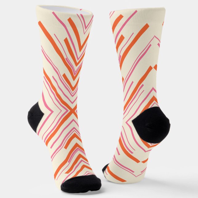 Chaussette Flèches en rose, orange et crème (Angulaire)