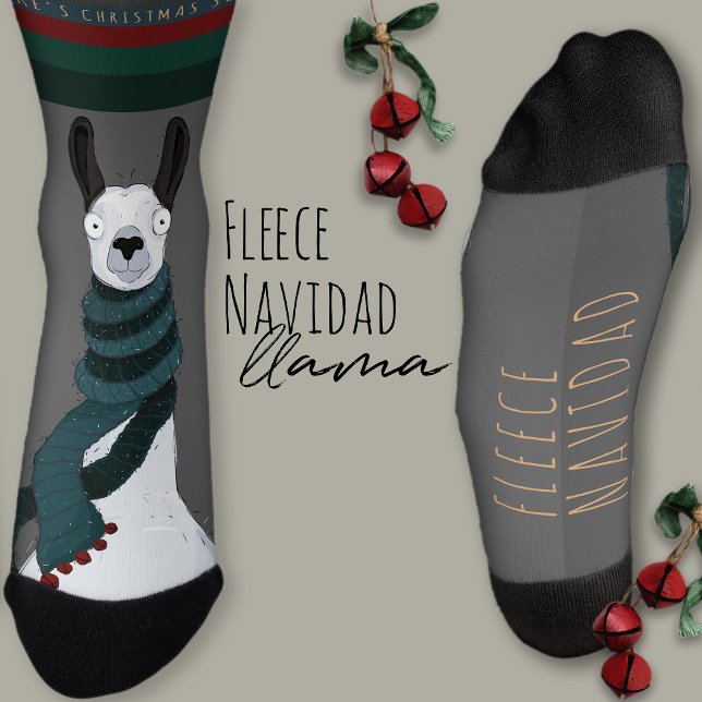 Chaussette « Fleece Navidad » Drôle Chic Drôle Gris Lama (Créateur téléchargé)