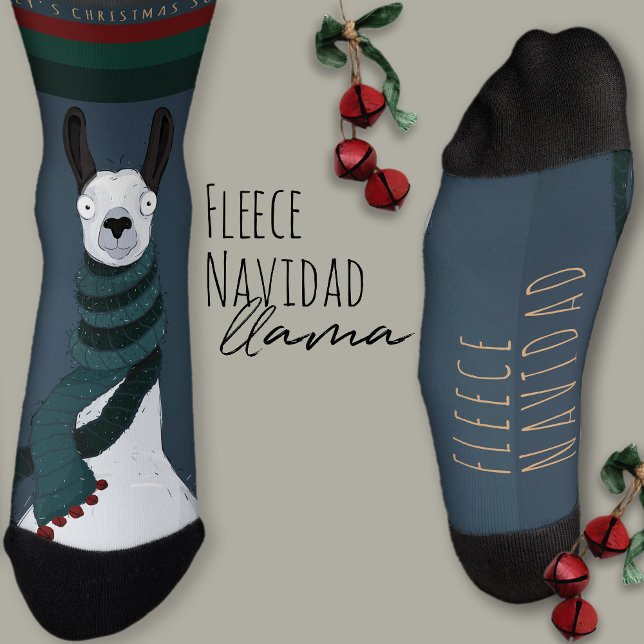 Chaussette « Fleece Navidad » Drôle de Llama Pun Bleu Gris Fe (Créateur téléchargé)