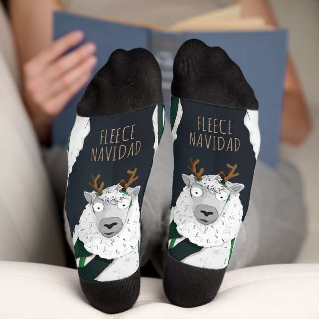 Chaussette « Fleece Navidad » Moutons bleus festifs drôles  (Fond)