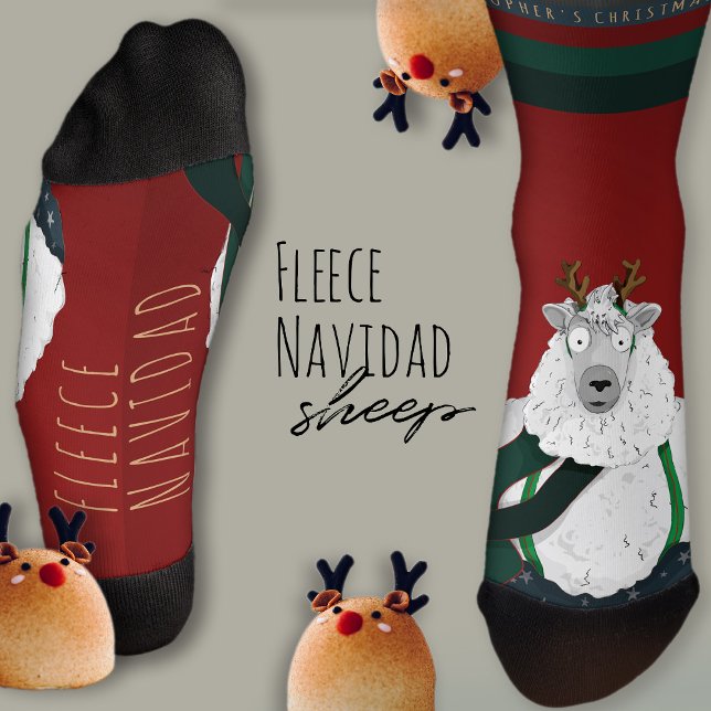 Chaussette “Fleece Navidad” Sheep Funny Fun Festive Red  (Créateur téléchargé)
