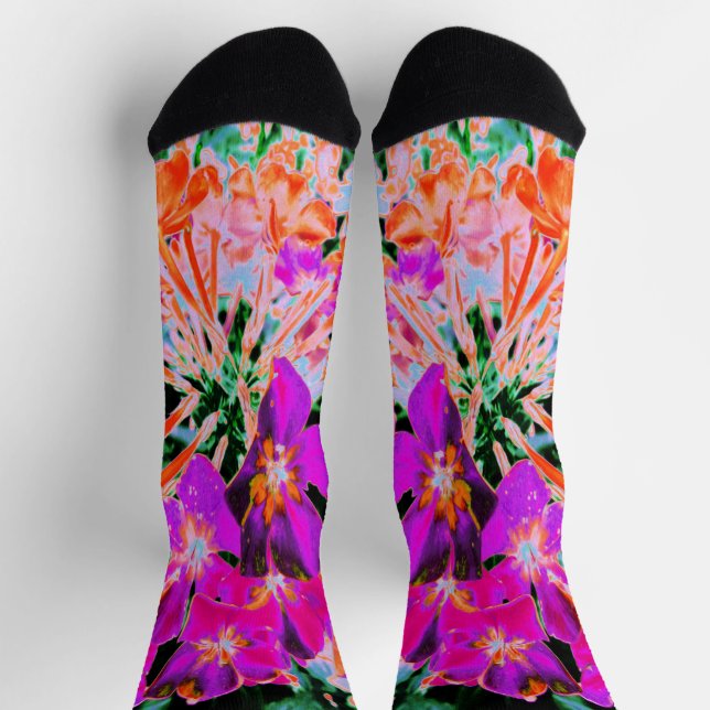 Chaussette Fleur Abstraite Magenta et Orange en Fleur (Haut)